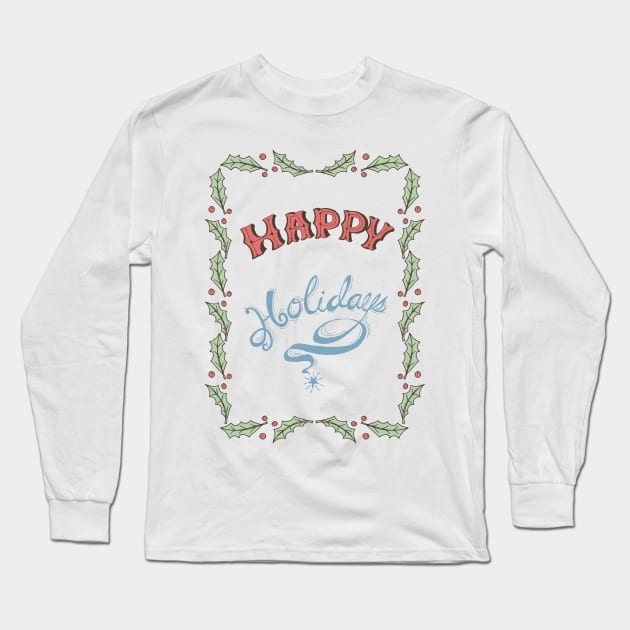 Retro Happy Holidays Card Design Long Sleeve T-Shirt by SWON Design